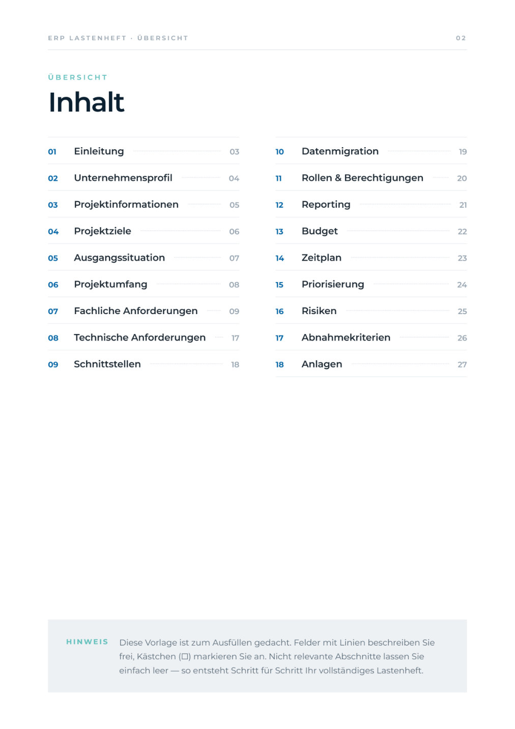 ERP-Lastenheft-Vorlage – Vorschau Seite 2